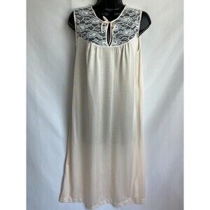 Vintage Carriage Court Nightgown Chemise Slip M Cream Lace Trim Retro Satin